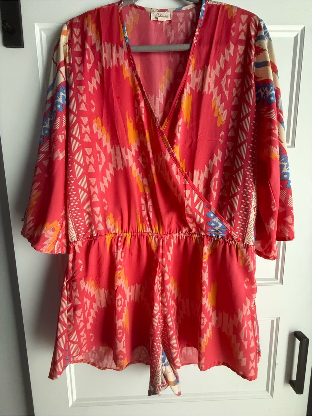 Coral Patterned Wrap-Front Women’s Romper by Elan